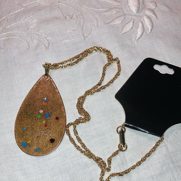 NECKLACE, reversible gt signed, enamel on metal 2 1/2” teardrop $25 - Picture 6 of 10